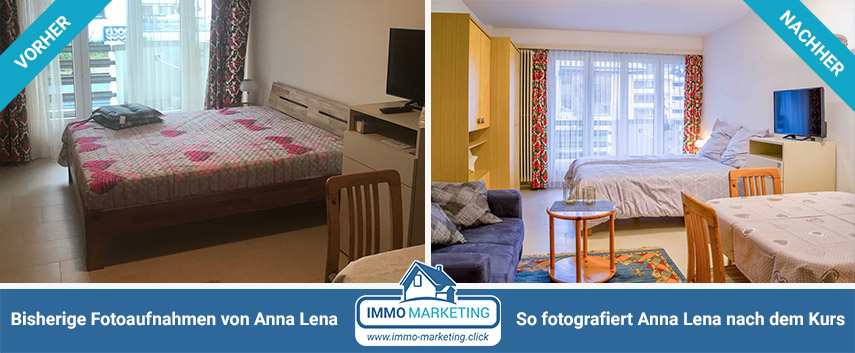 Vorher / Nachher Fotos einer airbnbn Ferienwohnung Bessere Immobilienfotos für die Vermietung mit airbnb